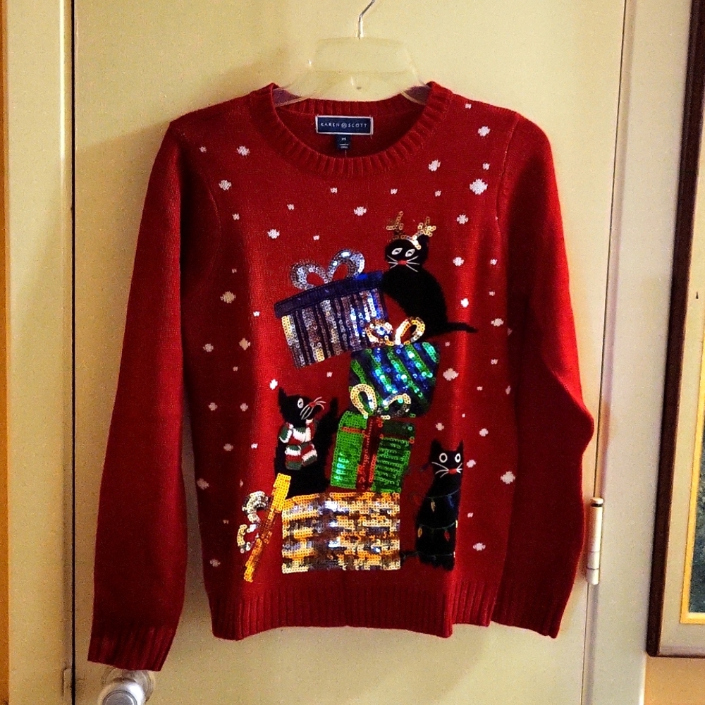 Sequined Cat Christmas Sweater